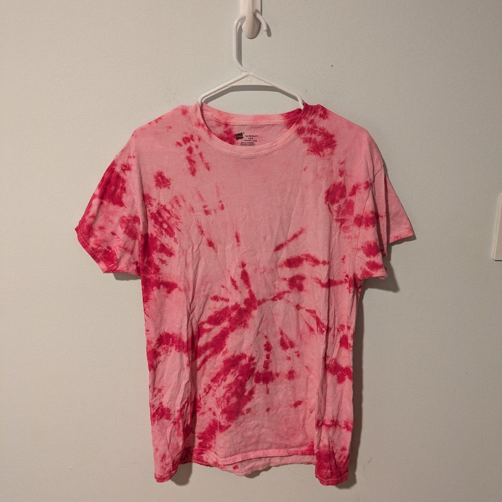 Hanes Pink and Red Tie Dye ComfortSoft Cotton Short Sleeve T-Shirt Size L